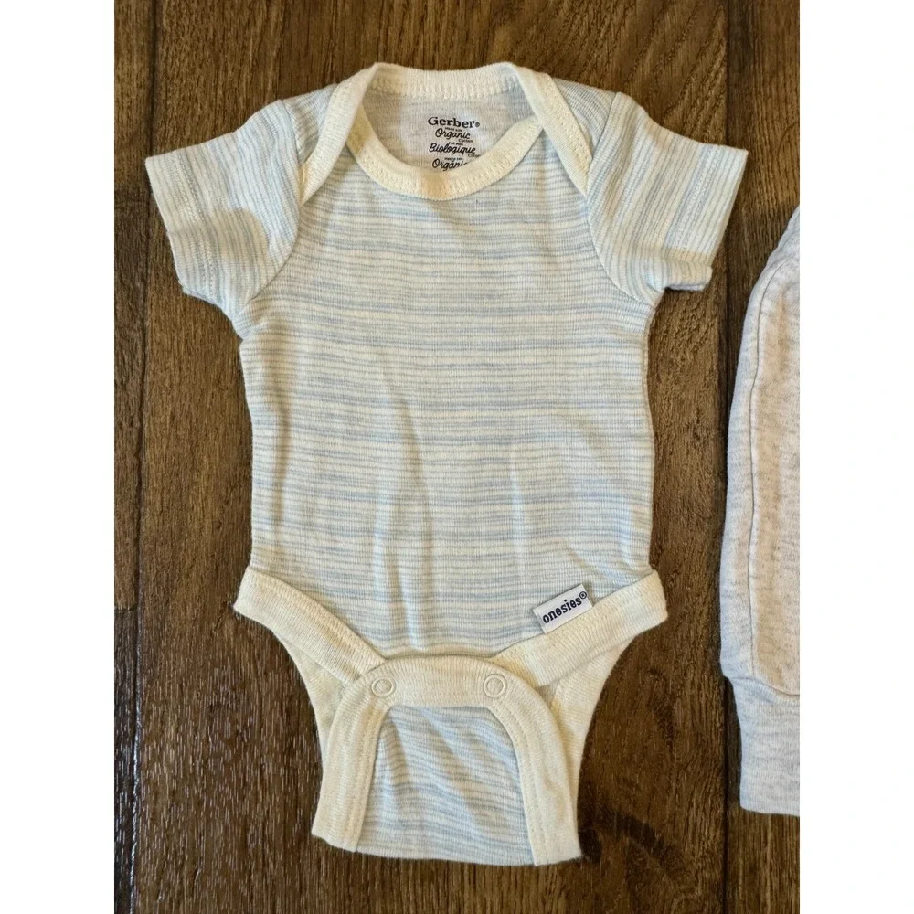 Baby Boy Outfit‎ Shirt Pants Preemie Bodysuit Striped Reborn Doll 2 PC Lot Beige